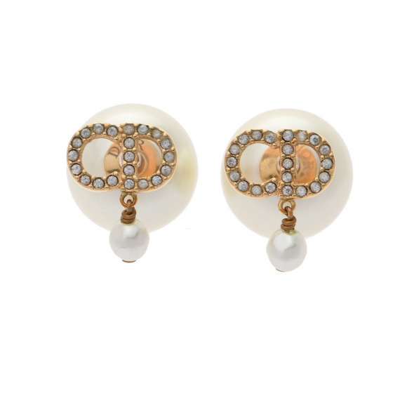 Dior TRIBALES Gold White Crystal Resin Pearl Earrings - Picture 1 of 7